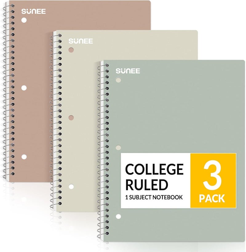 SUNEE Spiral Notebooks, 3 Pack, 1-Subject, College Ruled Paper, 8" x 10-1/2", 70 Sheets per Notebook, Assorted Aesthetic Colors Spiral Notebooks for School - Image 1